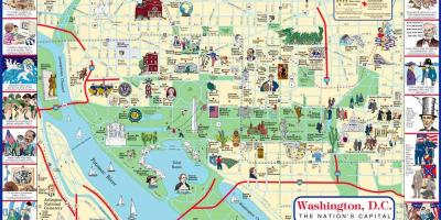 Kaart van wandelkaart van alle attracties van washington dc