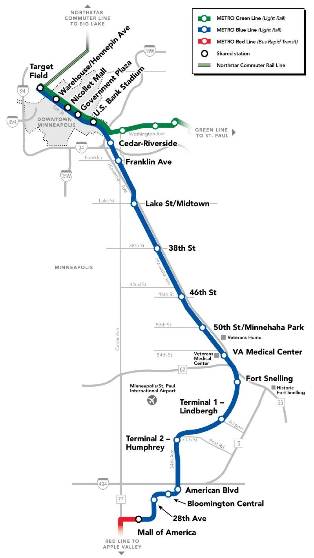 washington blauwe metrolijn kaart