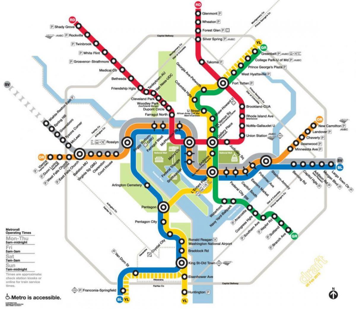 washington dc metro rail kaart