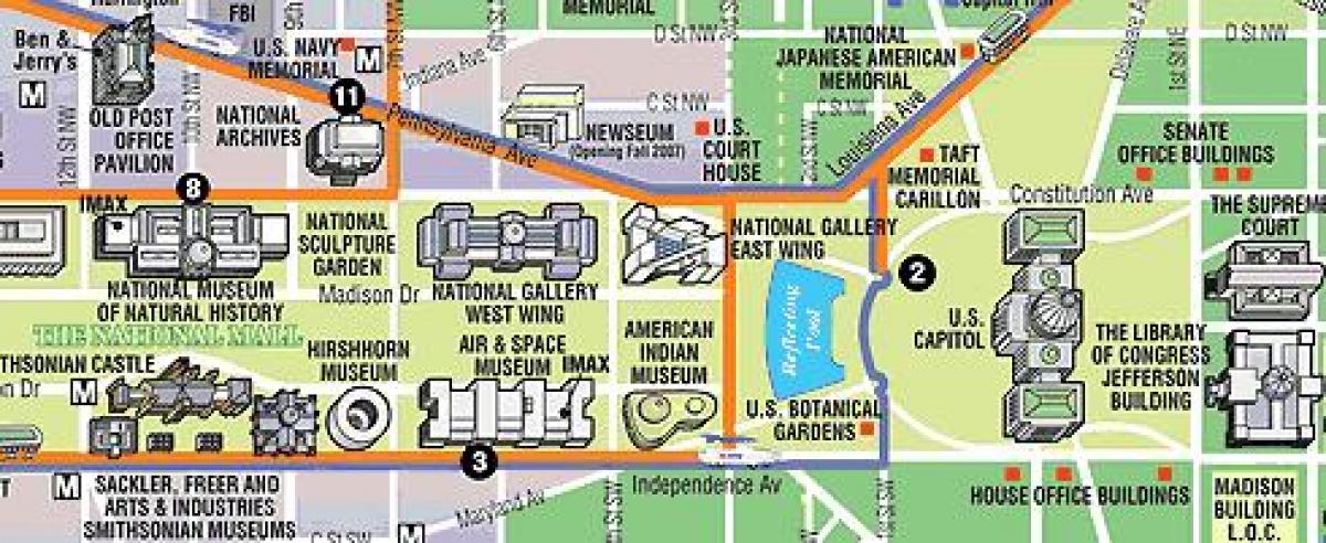 kaart van washington dc musea en monumenten