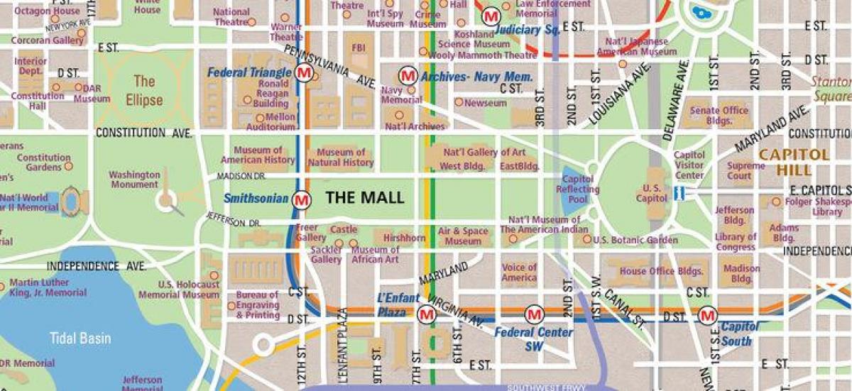dc national mall kaart