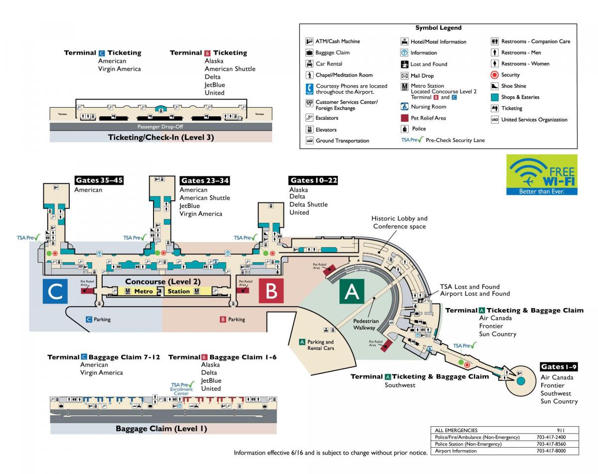 dc-reagan airport kaart