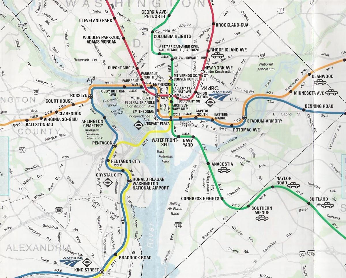 washington dc street map met de metro stations