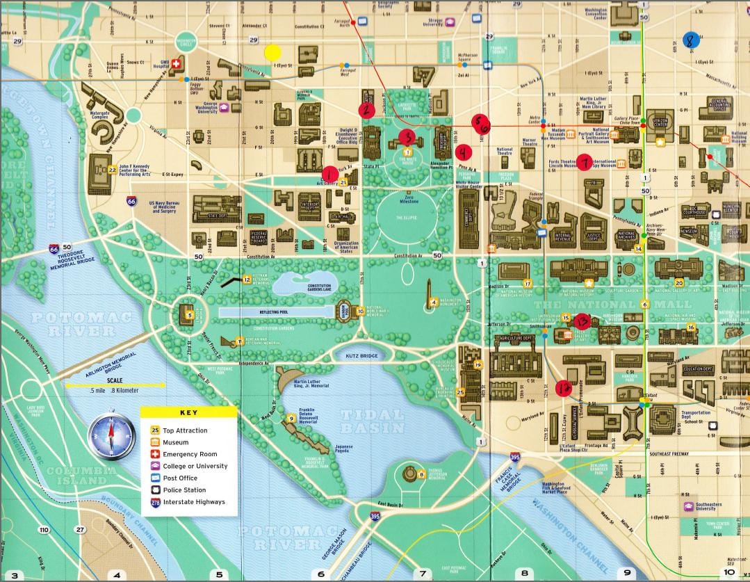 washington monumenten kaart