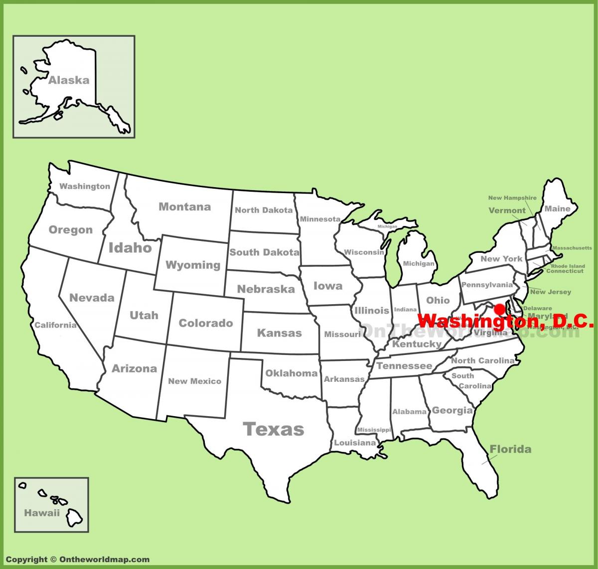 washington dc op de kaart van amerika