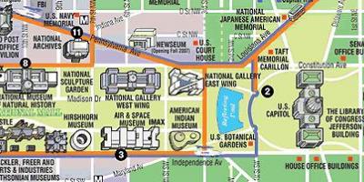 Kaart van washington dc musea en monumenten