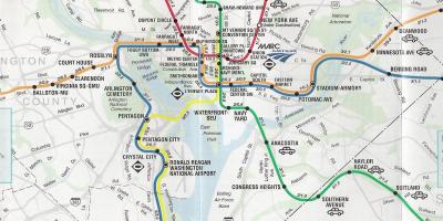 Washington dc street map met de metro stations